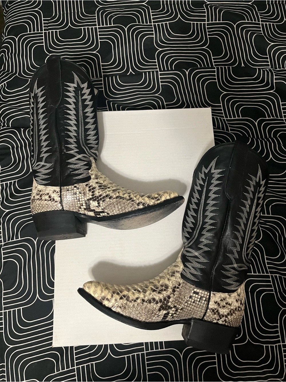 Cowtown Black Shaft Snakeskin Vamps Western Boots - Picture 3 of 8